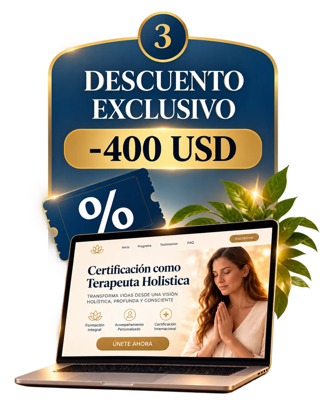 Bono 3: Descuento exclusivo de 400 USD en la Certificación como Terapeuta Holística.